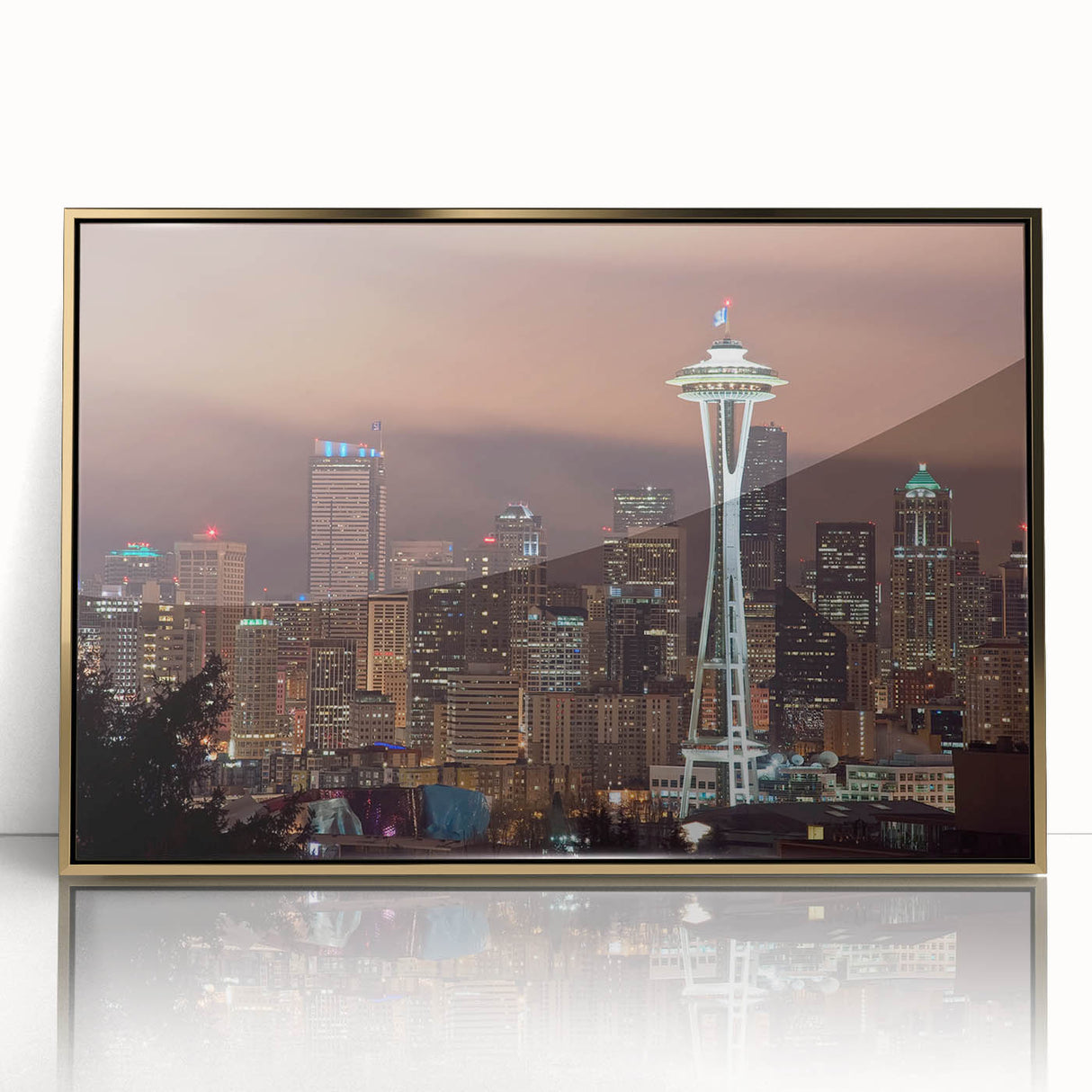 Large art print of a mid-century modernist abstract design in muted earth tones on canvas.