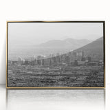 Large art print of a mid-century modernist abstract design in soft pastel shades on canvas, suitable for nursery wall art.
