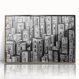 Large art print featuring mid-century modernist abstract shapes in pastel colors on canvas, suitable for nursery wall art.