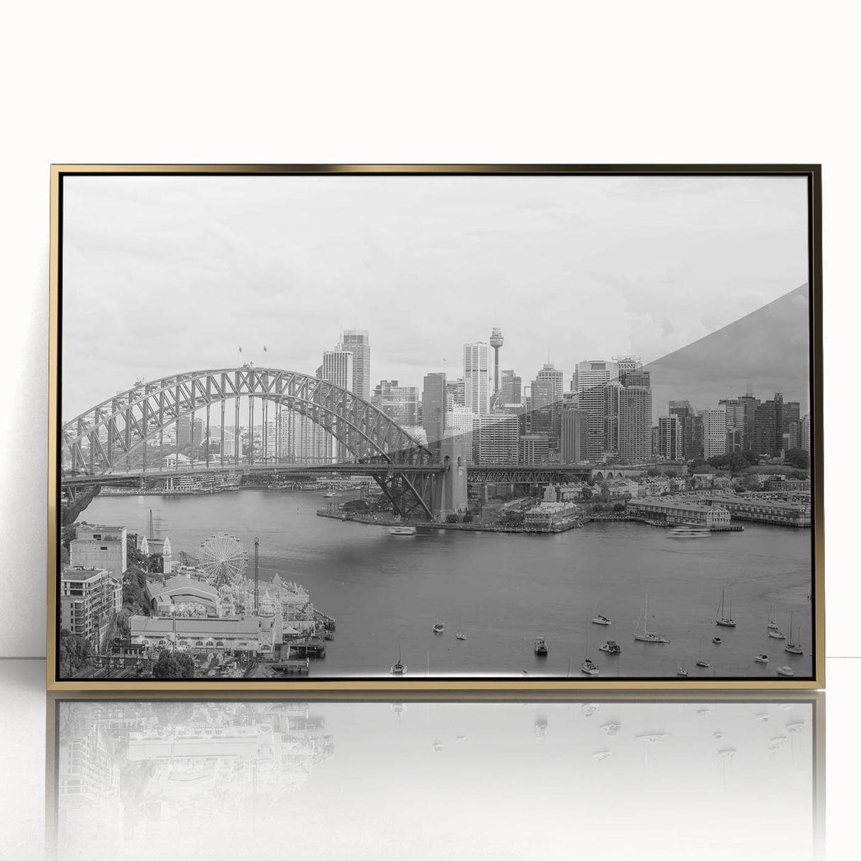 Large art print of a mid-century modernist abstract design in muted earth tones on canvas.
