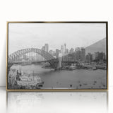 Large art print of a mid-century modernist abstract design in muted earth tones on canvas.