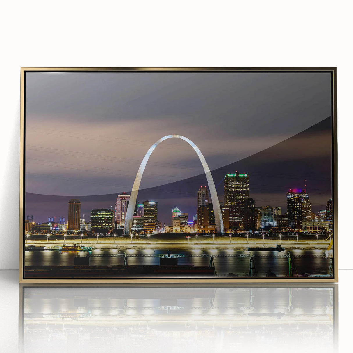 Large art print of a mid-century modernist cityscape in muted gray and blue tones on canvas, ideal for modern art wall decor.