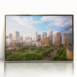 Large art print featuring a mid-century modernist abstract design in muted earth tones on canvas.