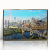 Large art print of a mid-century modernist abstract design in muted earth tones.