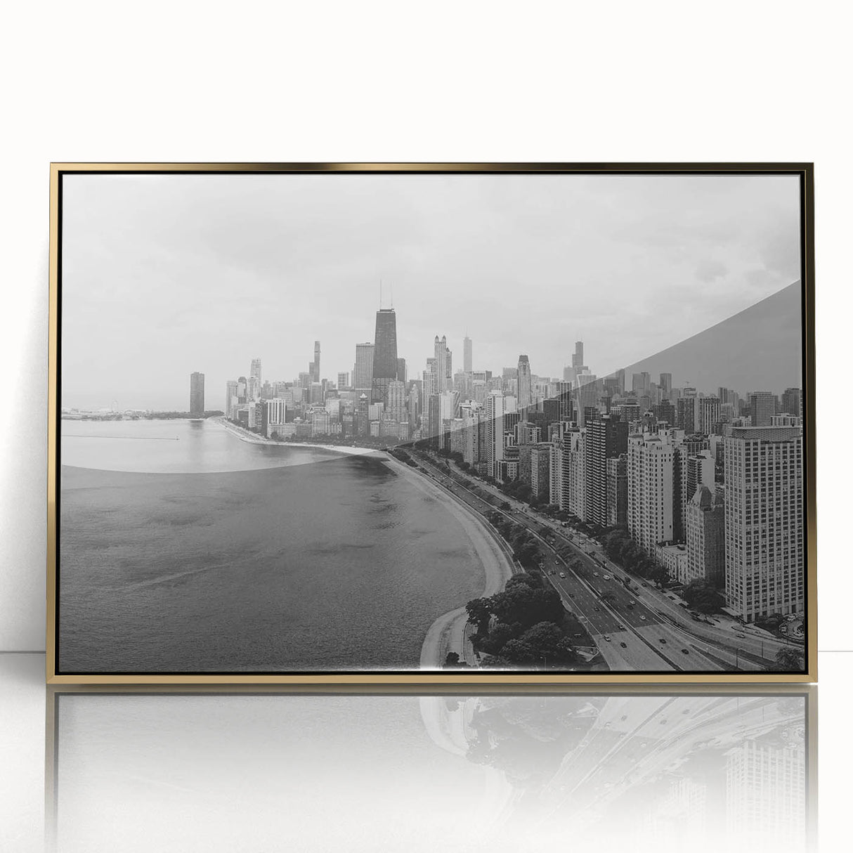 Large art print of a mid-century modernist cityscape in muted earth tones, ideal for modern nursery wall decor.
