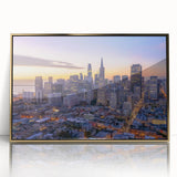 Large art print of a mid-century modernist abstract design in muted earth tones on canvas.