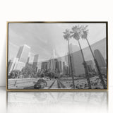 Large art print of a mid-century modernist abstract design in muted earth tones on canvas.