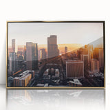 Large art print of a mid-century modernist abstract design in muted earth tones on canvas.