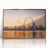 Large art print of a mid-century modernist style abstract design in muted tones on canvas.