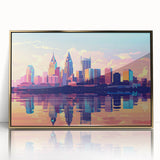 Large art print featuring a mid-century modernist style with vibrant primary colors on canvas.