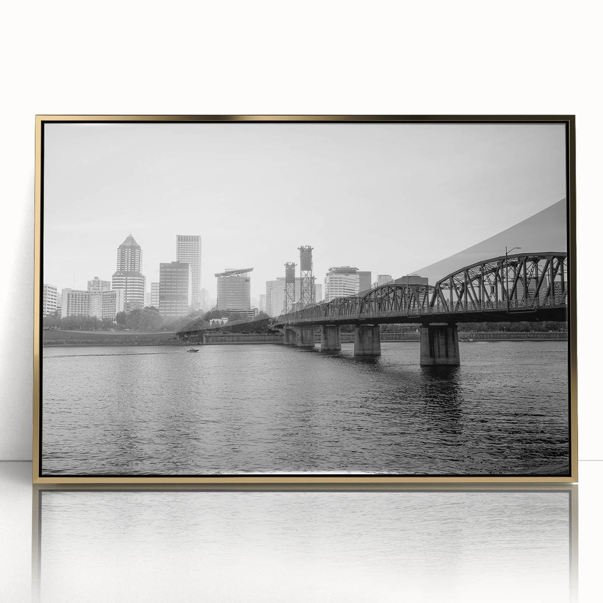 Large art print of a mid-century modernist style abstract design in muted pastel shades on canvas.