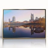 Large art print of a mid-century modernist abstract design in muted earth tones on canvas.