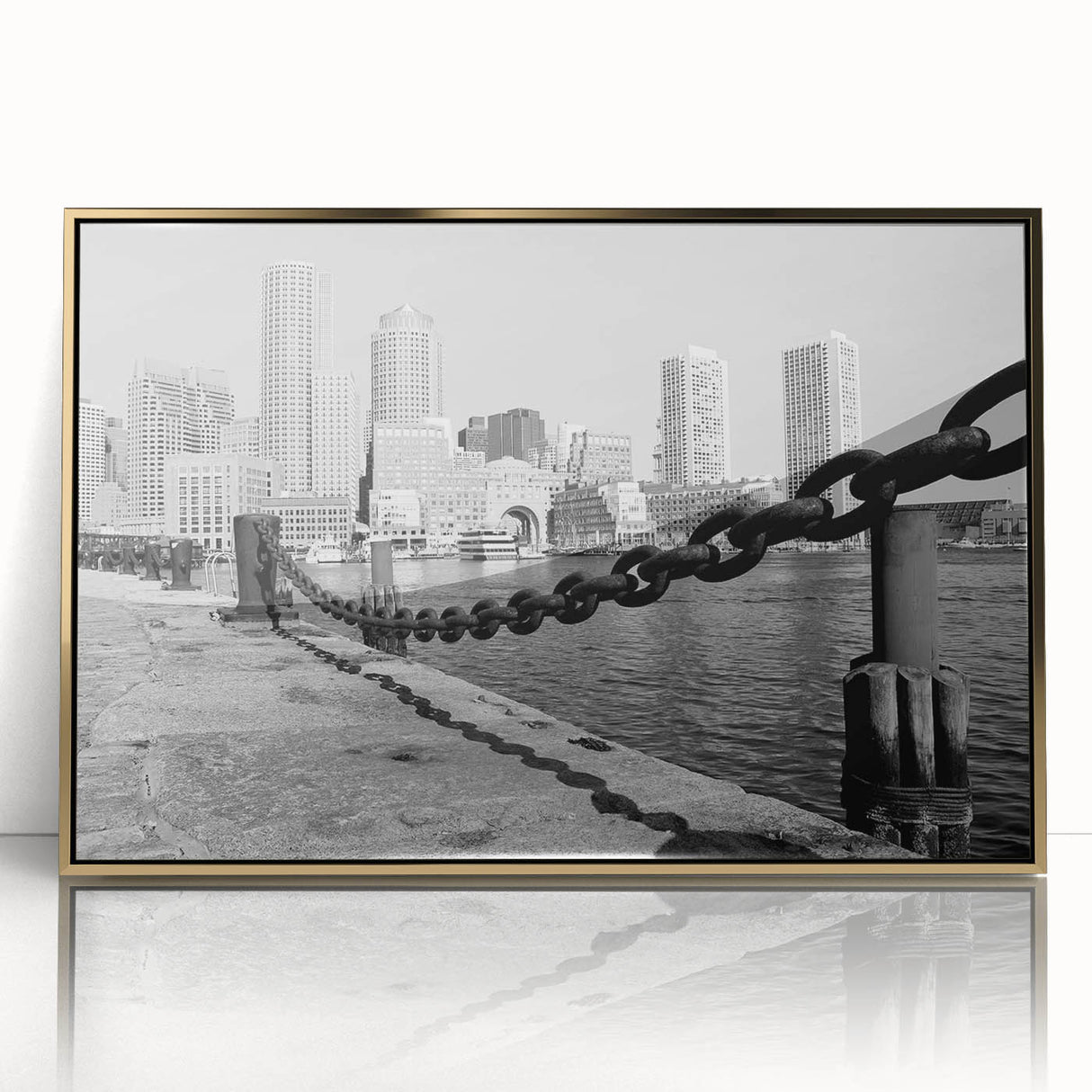 Large art print of a mid-century modernist abstract design in muted earth tones on canvas.