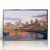 Large art print featuring a mid-century modernist abstract design in pastel colors on canvas, suitable for nursery wall art.