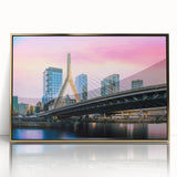 Large art print featuring a mid-century modernist cityscape in muted gray and blue tones.