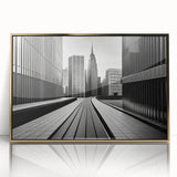Large art print of a mid-century modernist geometric design in muted pastel shades on canvas.
