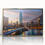 Large art print featuring a mid-century modernist abstract design in soft pastel colors on canvas.