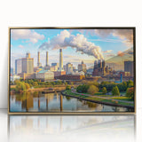 Large art print of a mid-century modernist style abstract design in vibrant primary colors on canvas.