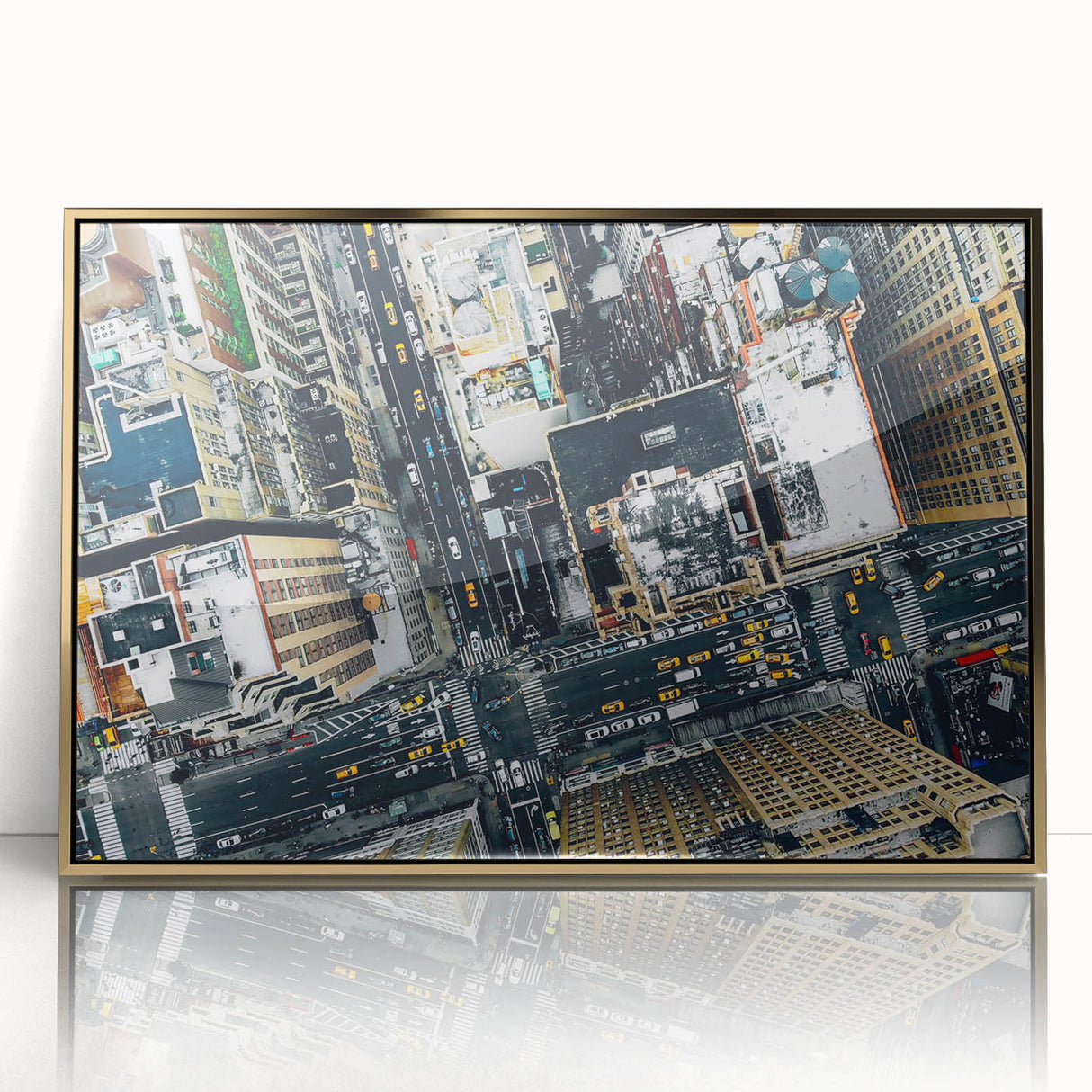 Large art print of a mid-century modernist abstract design in muted earth tones on canvas.