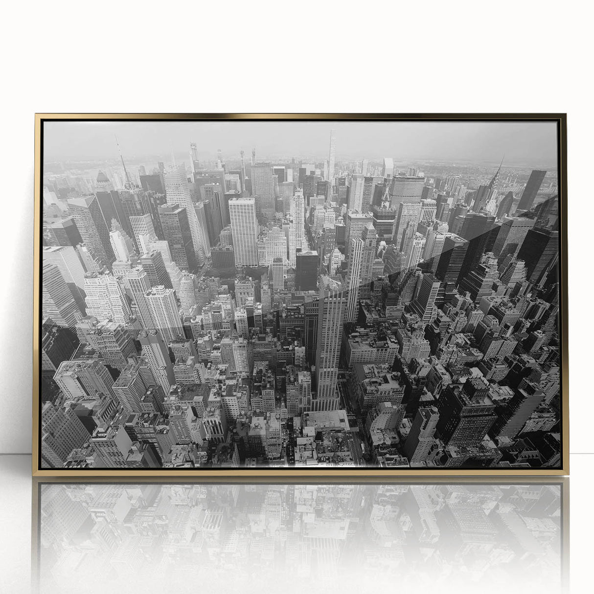 Large art print of a mid-century modernist cityscape in muted earth tones.