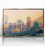 Large art print of a mid-century modernist abstract design in soft pastel shades, ideal for nursery wall art.