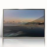 Mid-century modernist art depicting abstract shapes in muted earth tones on a framed canvas, suitable for nursery wall art.