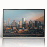 Mid-century modernist art poster featuring geometric shapes in muted orange and teal, ideal for nursery wall decor.