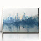 Mid-century modernist art featuring geometric shapes in pastel shades on a framed poster, suitable for nursery wall art.