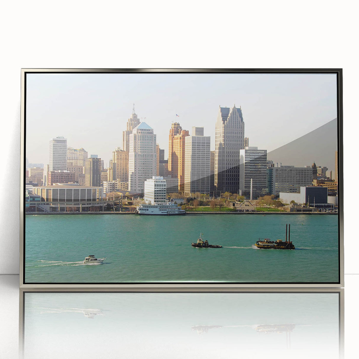 Mid-century modernist art featuring geometric shapes in muted gray and blue tones on canvas, ideal for nursery wall decor.