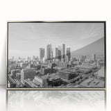 Mid-century modernist art poster featuring geometric shapes in muted earth tones on rolled canvas.