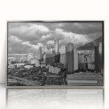 Mid-century modernist art featuring geometric shapes in muted tones on a canvas, suitable for nursery wall decor.