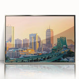 Mid-century modernist art poster featuring geometric shapes in muted earth tones, ideal for nursery wall decor.