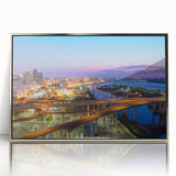 Mid-century modernist art poster featuring geometric shapes in muted colors, perfect for nursery wall decor.