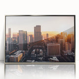 Mid-century modernist art poster featuring geometric shapes in vibrant colors, printed on canvas.