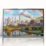 Mid-century modernist art poster featuring geometric shapes in muted earth tones, ideal for nursery wall decor.