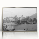 Mid-century modernist art poster featuring geometric shapes in muted orange and blue tones, ideal for nursery wall decor.