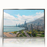 Mid-century modernist art poster featuring geometric shapes in muted tones, printed on framed canvas.