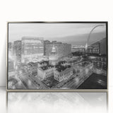 Mid-century modernist art featuring geometric shapes in pastel colors on a framed poster, suitable for nursery wall decor.