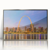 Mid-century modernist art poster featuring geometric shapes in muted pastel shades, suitable for nursery wall art.