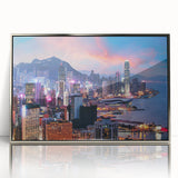 Mid-century modernist art depicting geometric shapes in muted pastel colors on a framed poster.