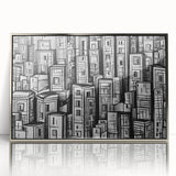 Mid-century modernist art print depicting geometric shapes in pastel hues, ideal for nursery wall art.