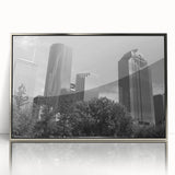 Mid-century modernist art poster featuring geometric shapes in muted blues and oranges, ideal for nursery wall decor.