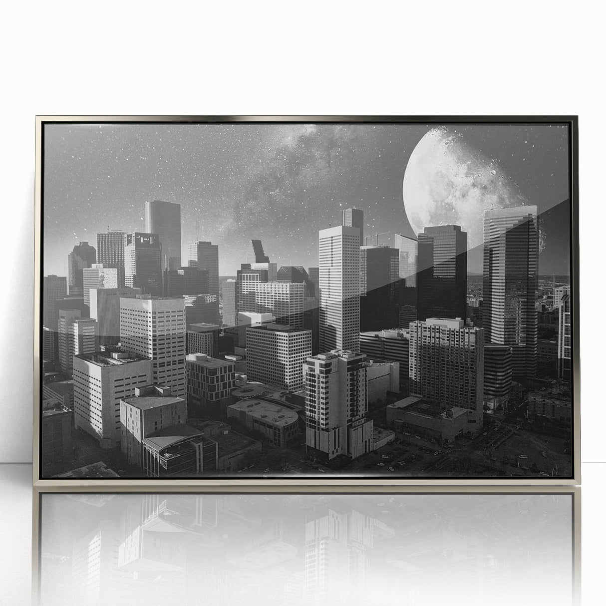 Mid-century modernist art featuring geometric shapes in muted pastel colors on a framed poster.