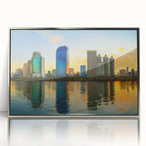 Mid-century modernist art poster featuring geometric shapes in pastel shades, ideal for nursery wall art.