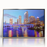 Mid-century modernist art featuring geometric shapes in muted colors on a framed poster, suitable for nursery wall decor.