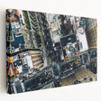 Large abstract canvas print with swirling blue and white patterns, ideal for kitchen wall art.