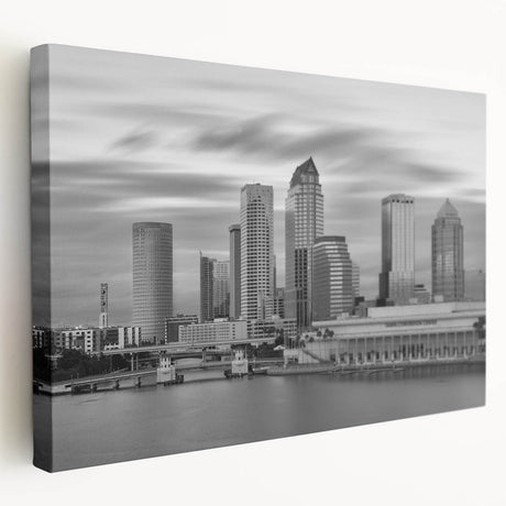 Large abstract cityscape in muted gray and blue tones on a framed poster, ideal for kitchen wall art.