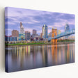 Large abstract canvas with swirls of blue and gray, suitable for kitchen wall art.