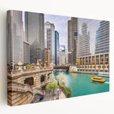 Abstract cityscape in muted gray and blue tones on a large canvas, ideal for kitchen wall art.