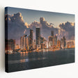 Large abstract canvas art in vibrant orange and blue tones, ideal for kitchen wall decor.
